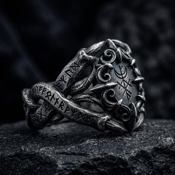 Viking Rune Ring - Viking Gothic Occult Bindrune Shield Intertwined Rune Band Ring, Silver Jewelry