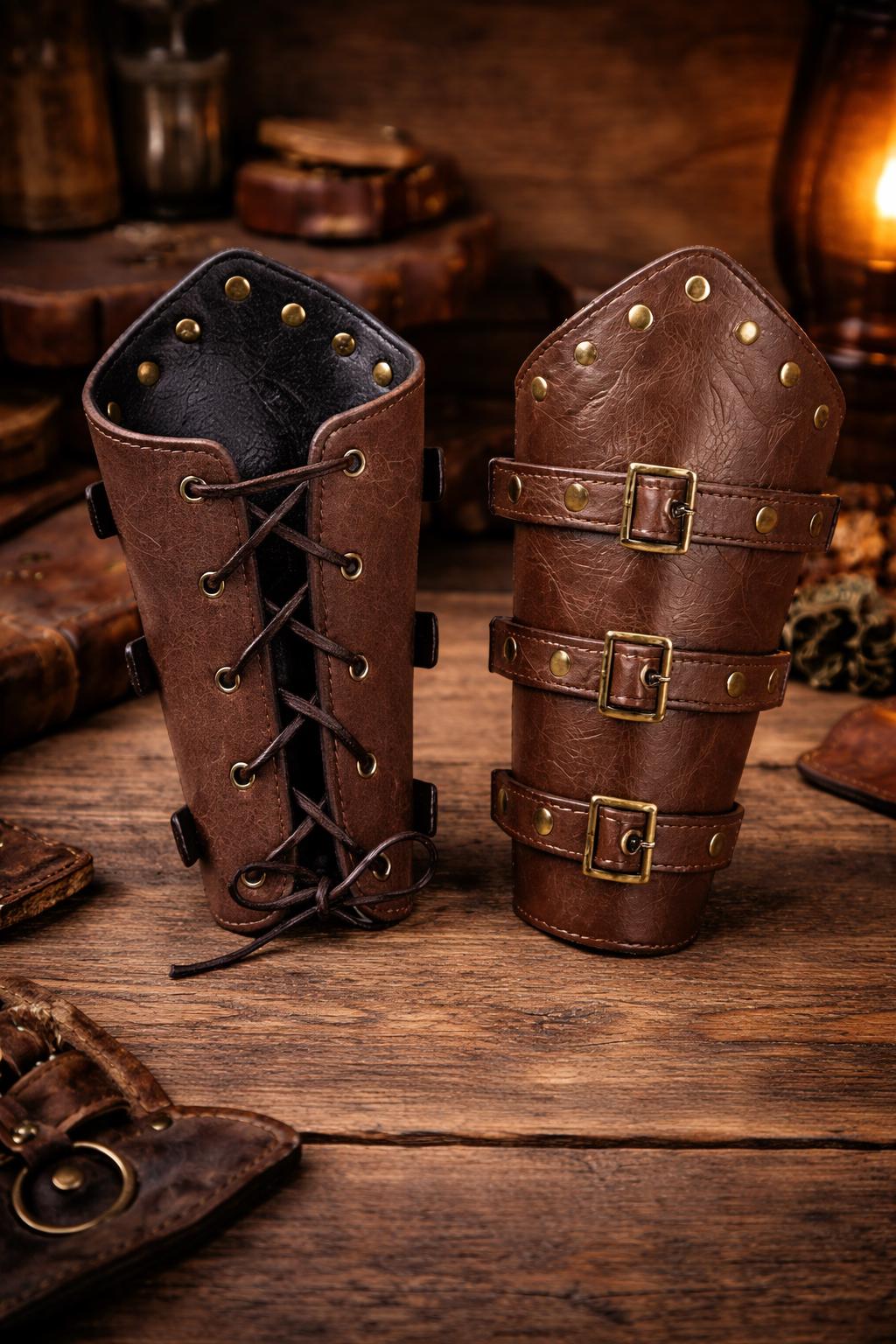 Viking Costume & LARP - Medieval Leather Bracers – Viking Arm Guards for LARP & Cosplay