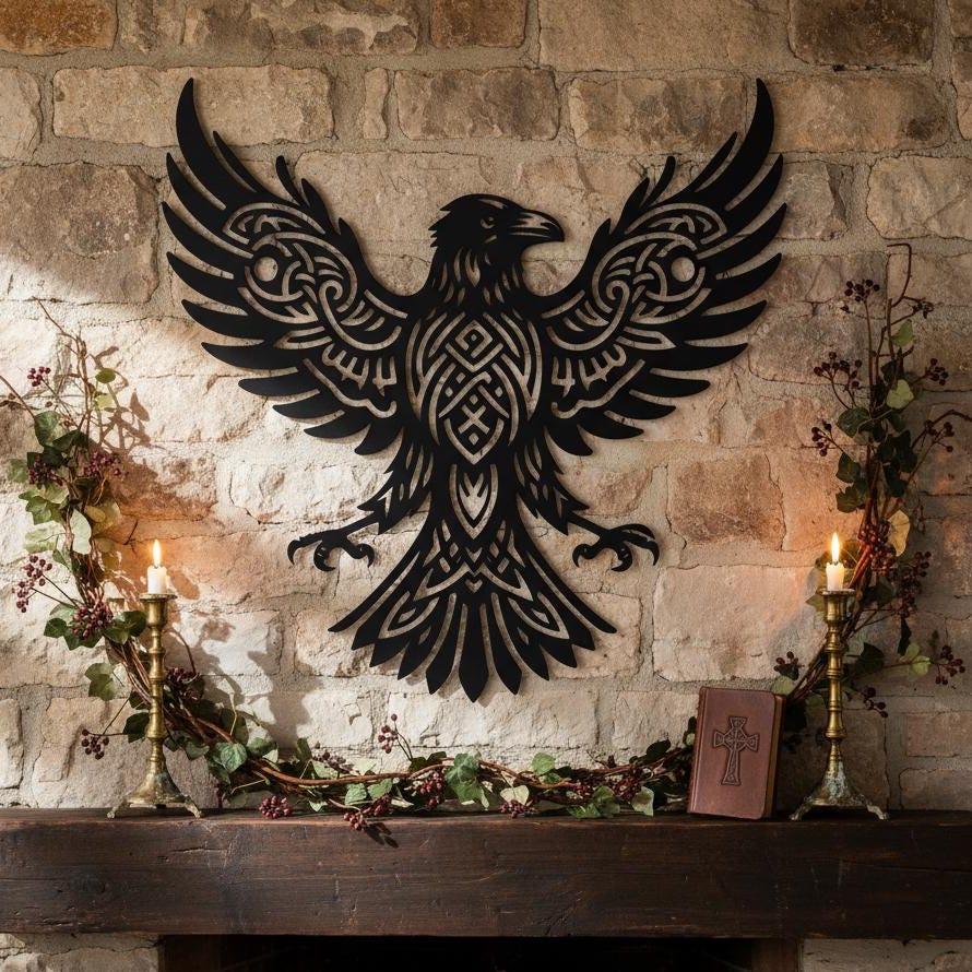 Viking Raven Rug - Viking Ship Rug: Norse Longship Carpet, Blue Ocean Waves, Celtic Raven Dragon