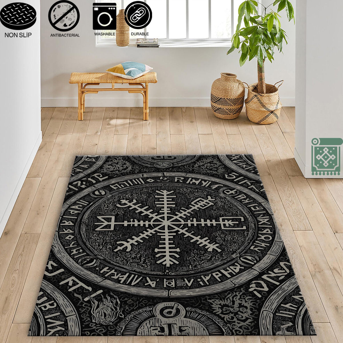 Viking Valknut Rug - Viking Decor Area Rug, Valknut Norse Pagan Rug, Scandinavian Design Carpet
