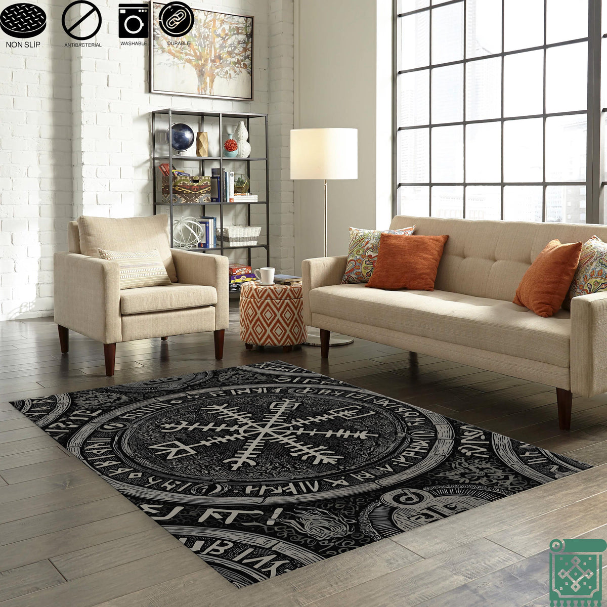 Viking Valknut Rug - Viking Decor Area Rug, Valknut Norse Pagan Rug, Scandinavian Design Carpet