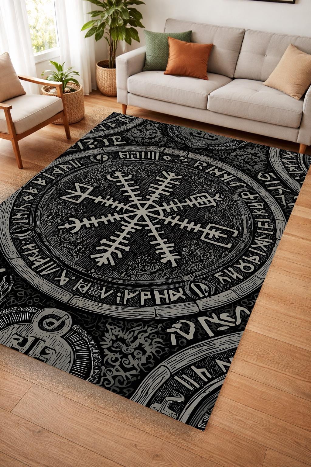 Viking Valknut Rug - Viking Decor Area Rug, Valknut Norse Pagan Rug, Scandinavian Design Carpet