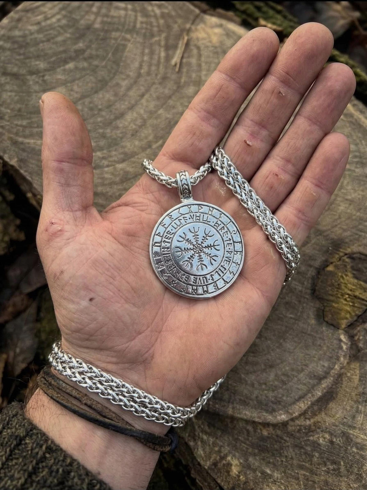 Viking Necklace - Norse Viking Helm of Awe, Tree of Life Ouroboros Pendant, Stainless Steel Talisman