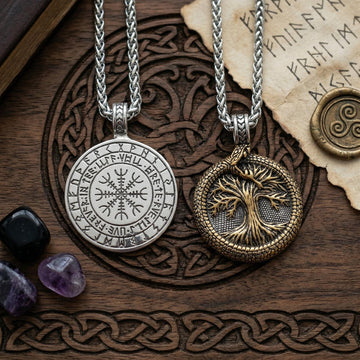 Viking Necklace - Norse Viking Helm of Awe, Tree of Life Ouroboros Pendant, Stainless Steel Talisman