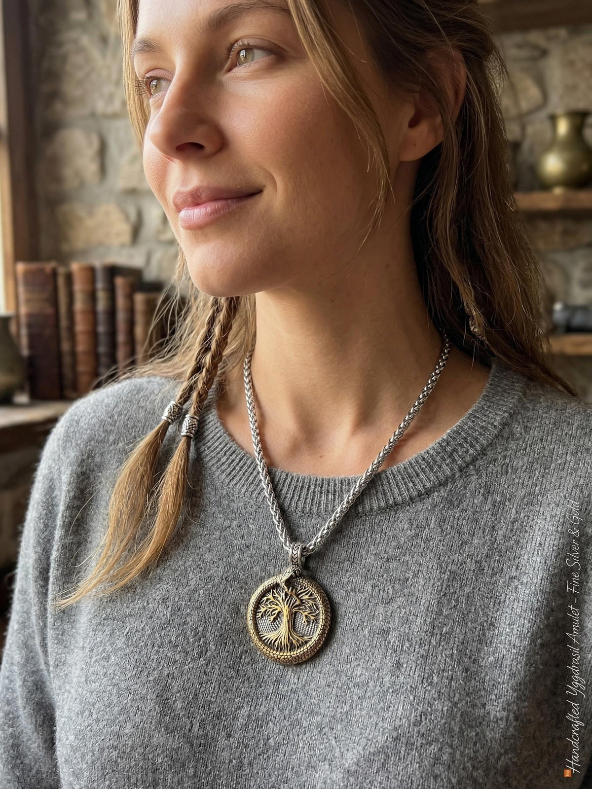 Viking Necklace - Norse Viking Helm of Awe, Tree of Life Ouroboros Pendant, Stainless Steel Talisman