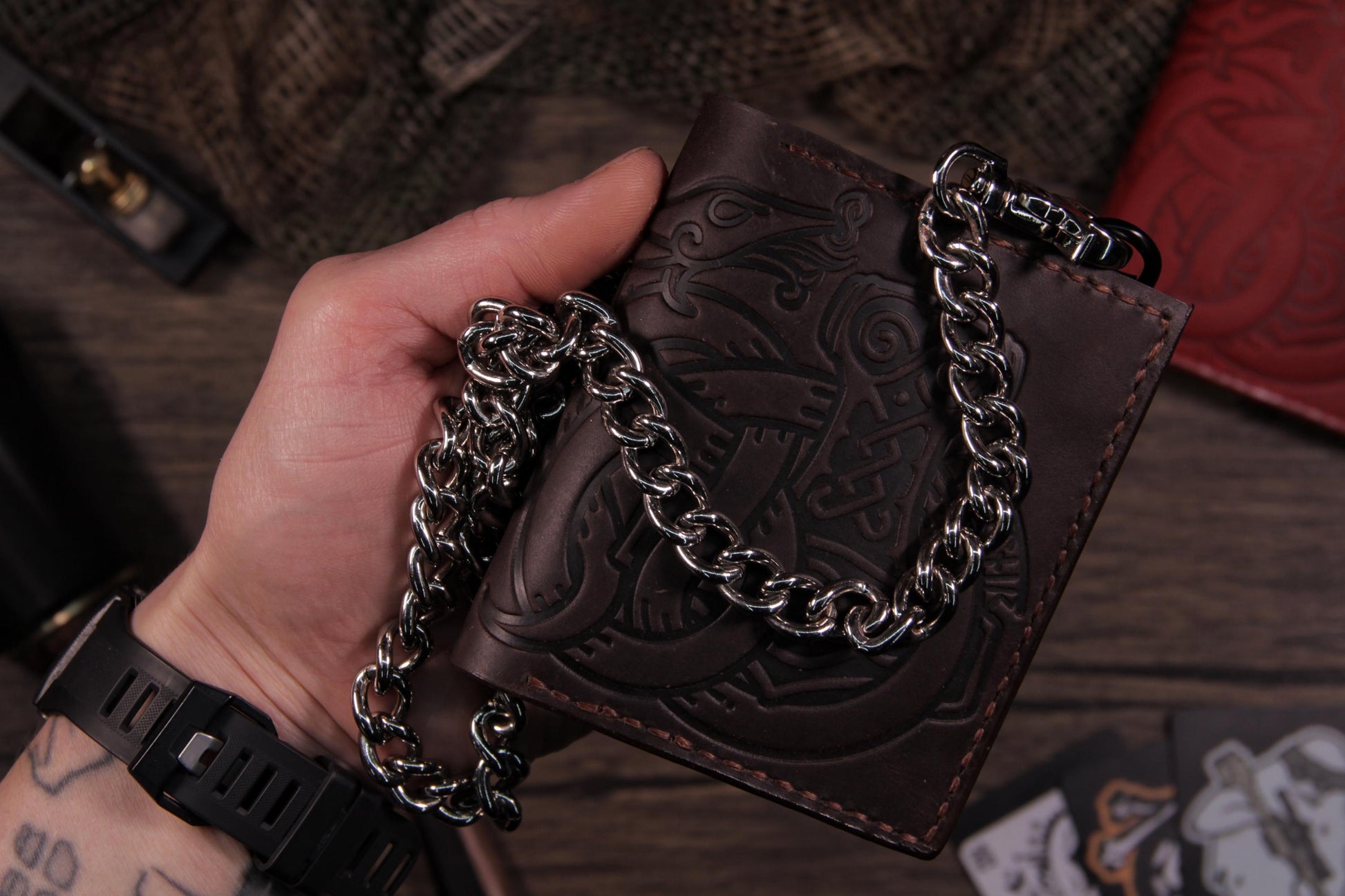 Viking Thor's Hammer Leather Accessory - Mjolnir & Jormungandr Leather Wallet: Viking Mythology