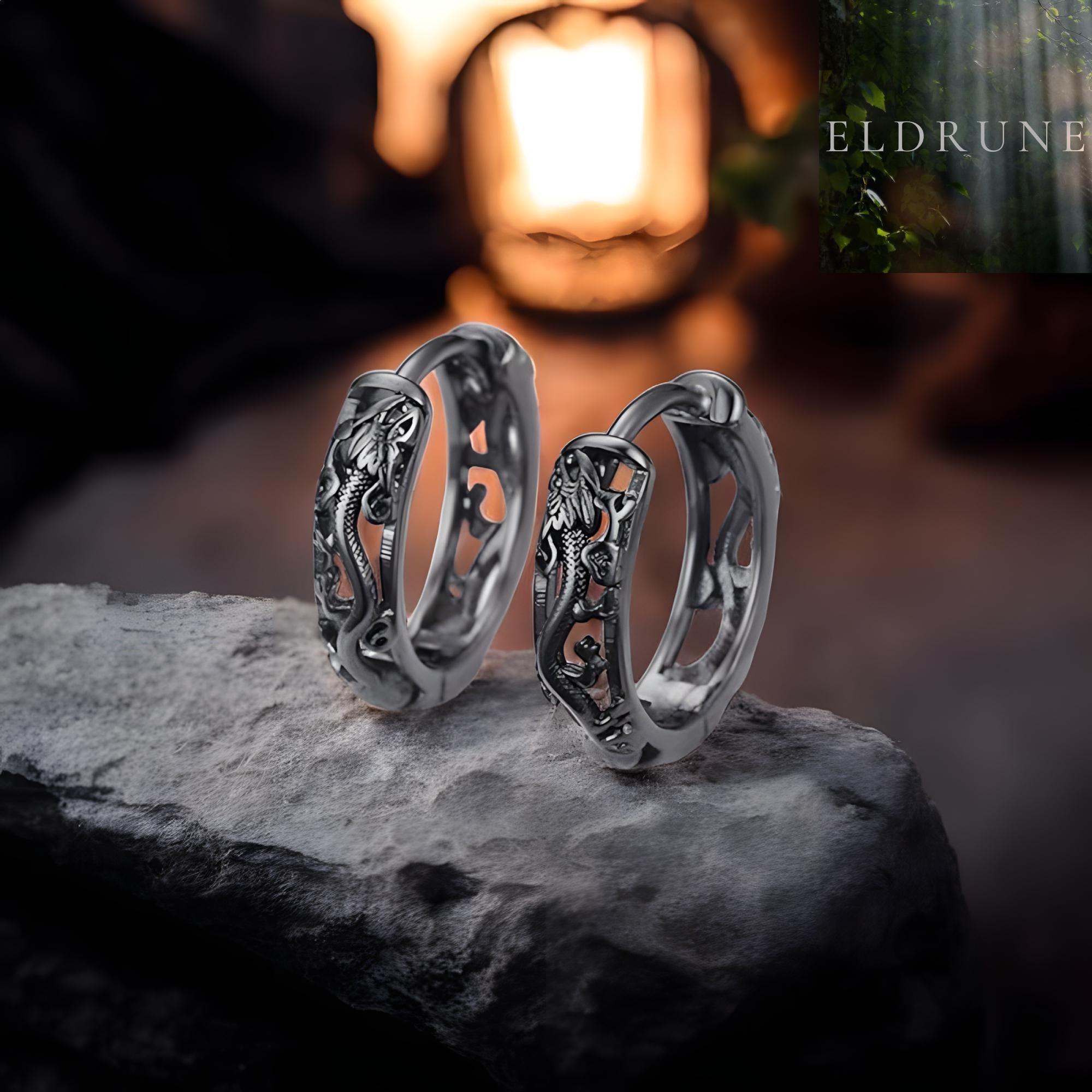 Viking Jewelry Accessory - Double Axe Ear Jacket Earrings, Stainless Steel, Celtic Norse Jewelry