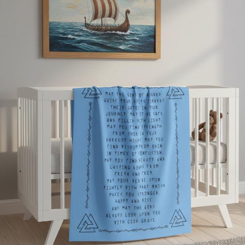 Viking Rune Blanket - Norse Protection Rune Baby Blanket, Viking Nursery Gift