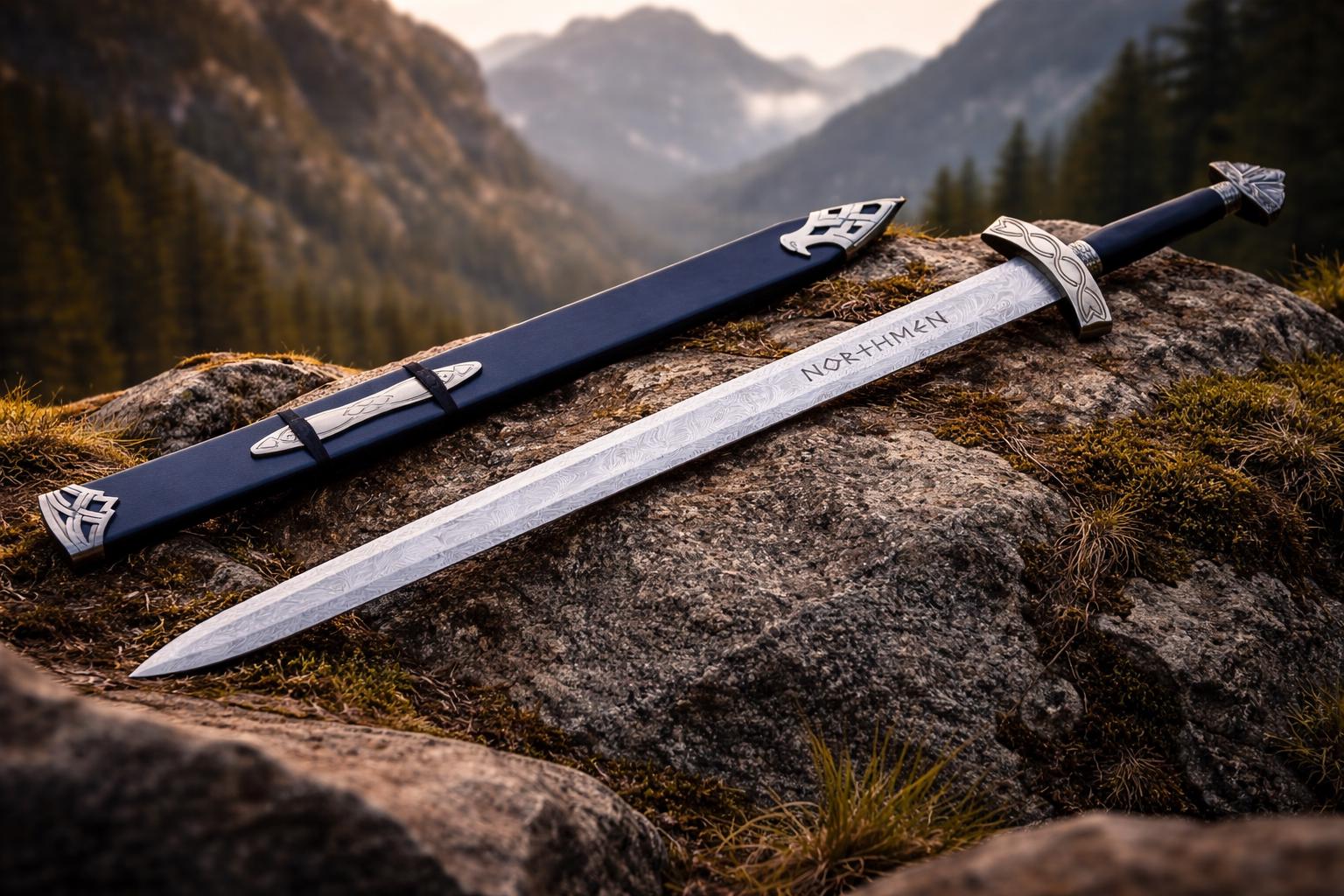 Viking Weapon Replica - Hand Forged Northmen Damascus Sword Replica, Authentic Viking Inspired