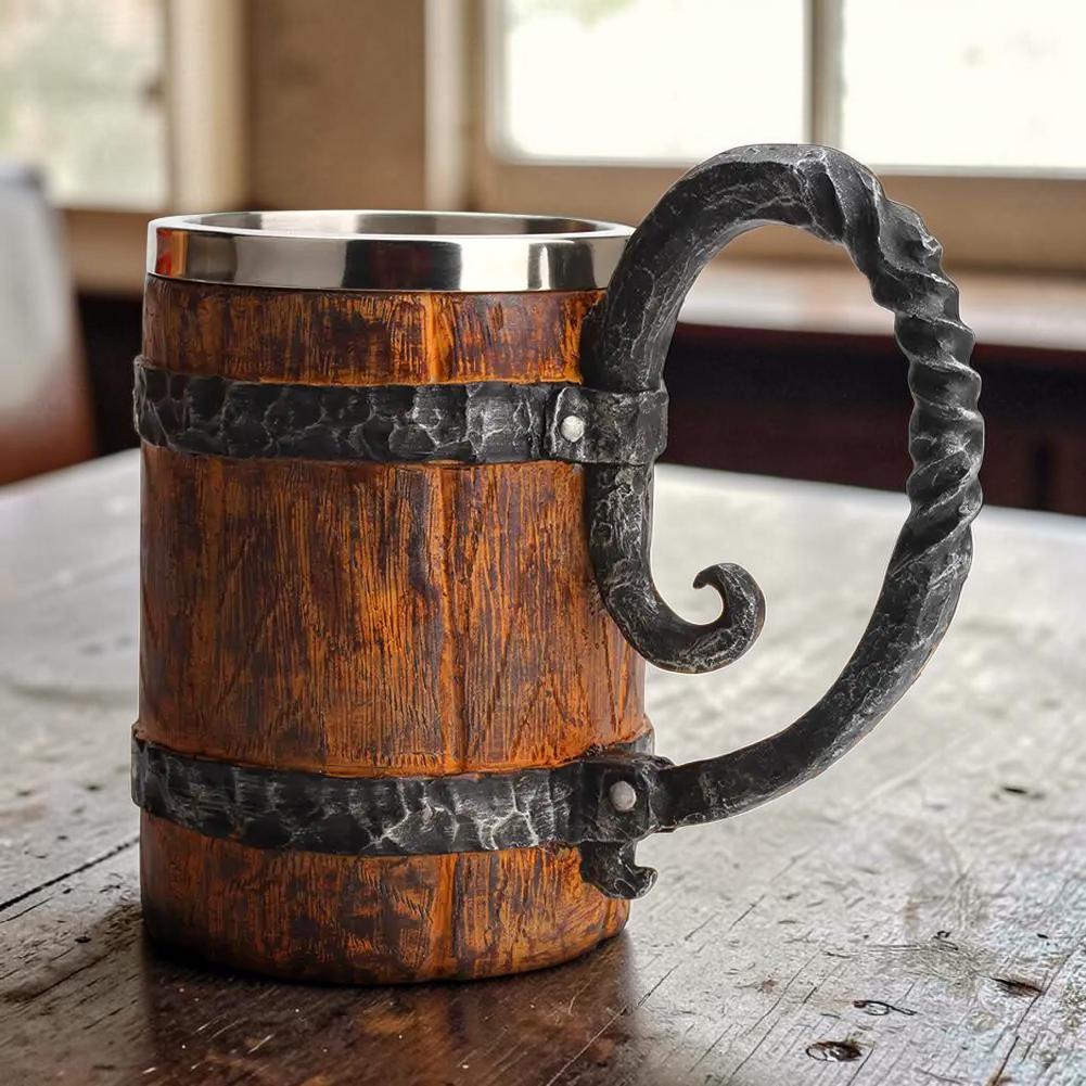 Viking Valhalla Mug - Valhalla Viking Tankard Mug, Stainless Steel Dragon Boat Skull Beer Mug
