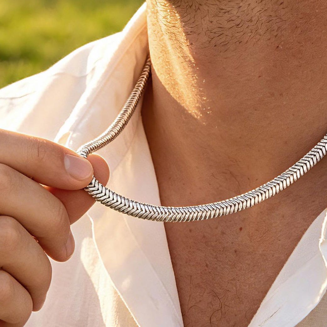 Viking Necklace - Viking Franco Necklace With Celtic Knot Clasp, Unisex Sterling Silver Thick