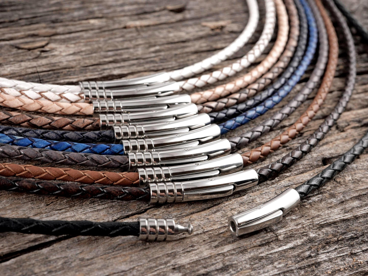 Viking Necklace - Braided Leather Dragon Necklace – Viking Necklace with Silver Dragon End Caps