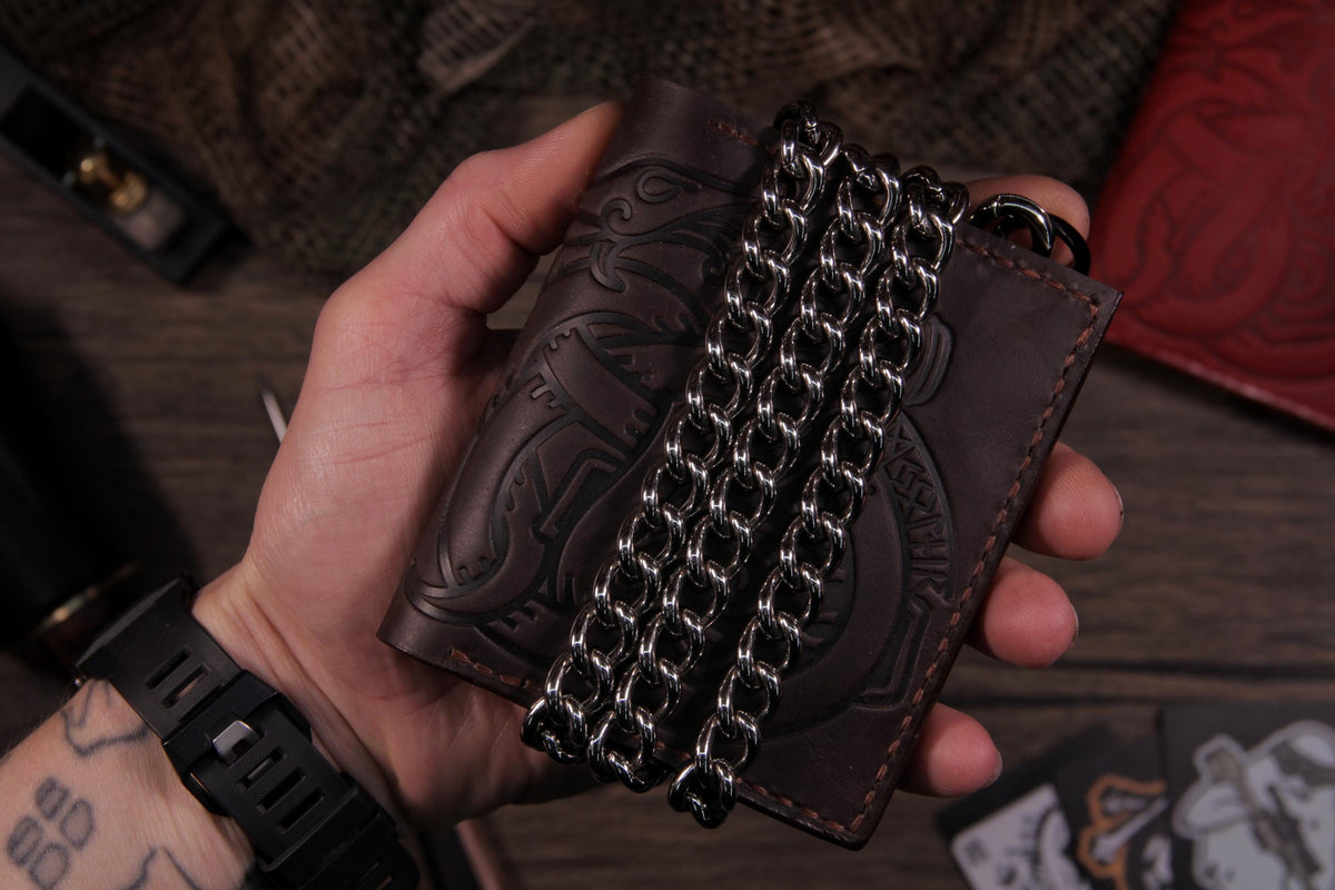 Viking Thor's Hammer Leather Accessory - Mjolnir & Jormungandr Leather Wallet: Viking Mythology