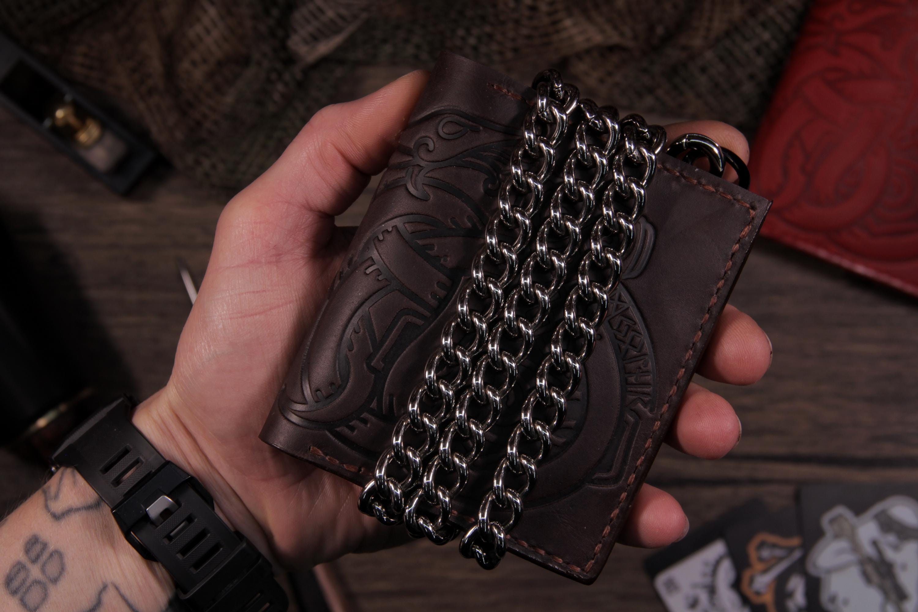 Viking Thor's Hammer Leather Accessory - Mjolnir & Jormungandr Leather Wallet: Viking Mythology