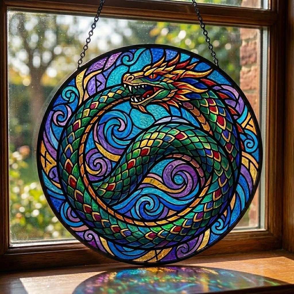 Viking Yggdrasil Tree of Life Home Decor - Yggdrasil Tree of Life Stained Glass Suncatcher, Viking