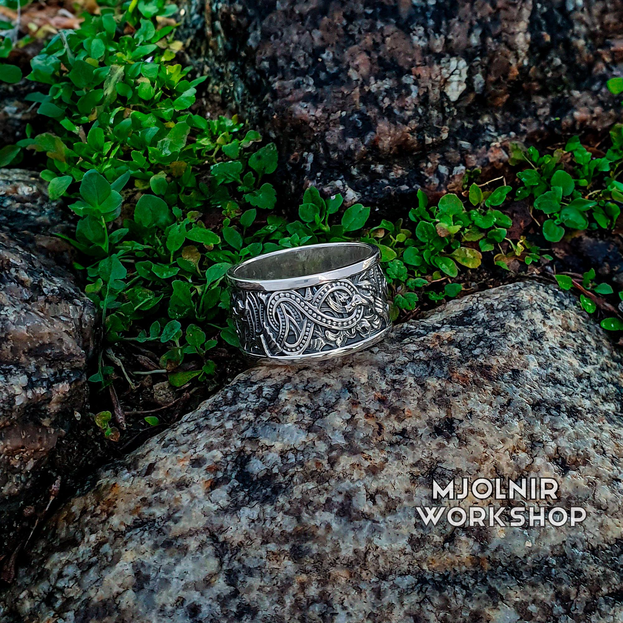 Viking Ring: Bronze Norse Band With Borgund Stave Church Design