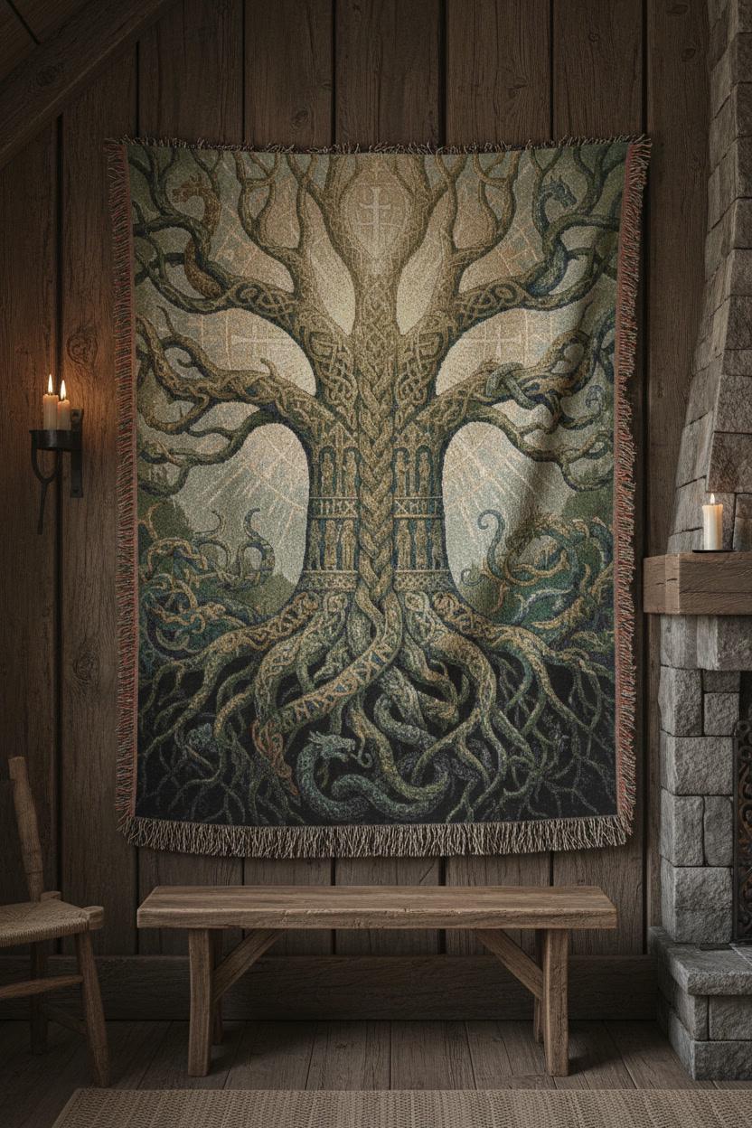 Viking Yggdrasil Tree of Life Blanket - Yggdrasil Minky Large Blanket 60x80, Tree of Life Throw