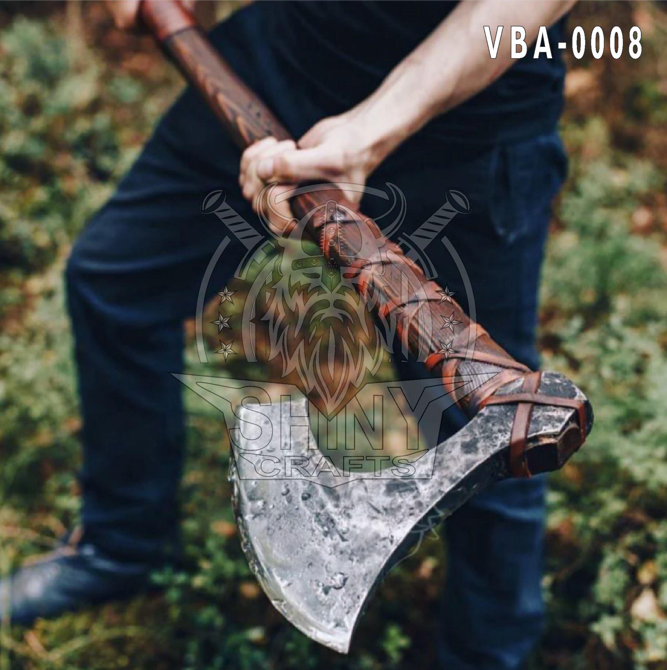 Viking Weapon Replica - Handmade Viking Axe Set, Carved Berserker Axe, Ash Wood Handle, Leather