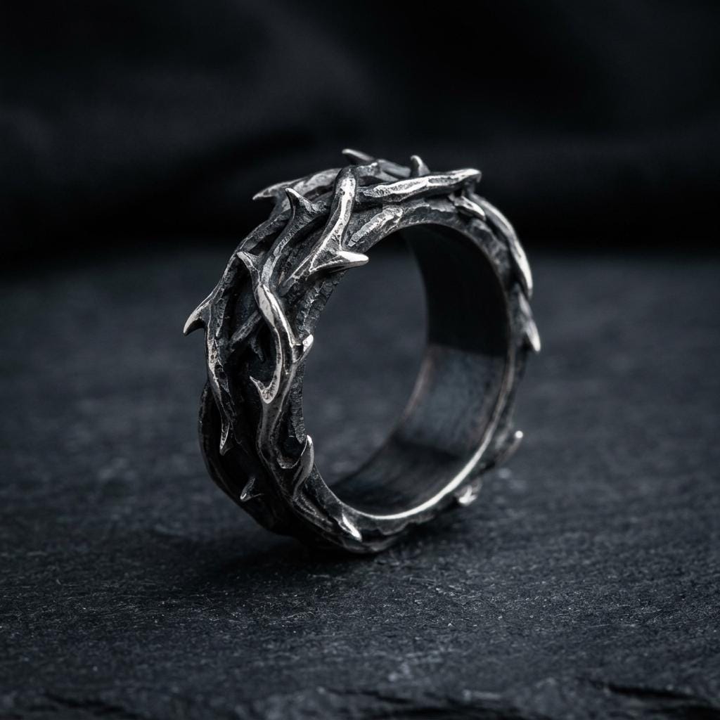 Viking Rune Ring - Viking Gothic Occult Bindrune Shield Intertwined Rune Band Ring, Silver Jewelry