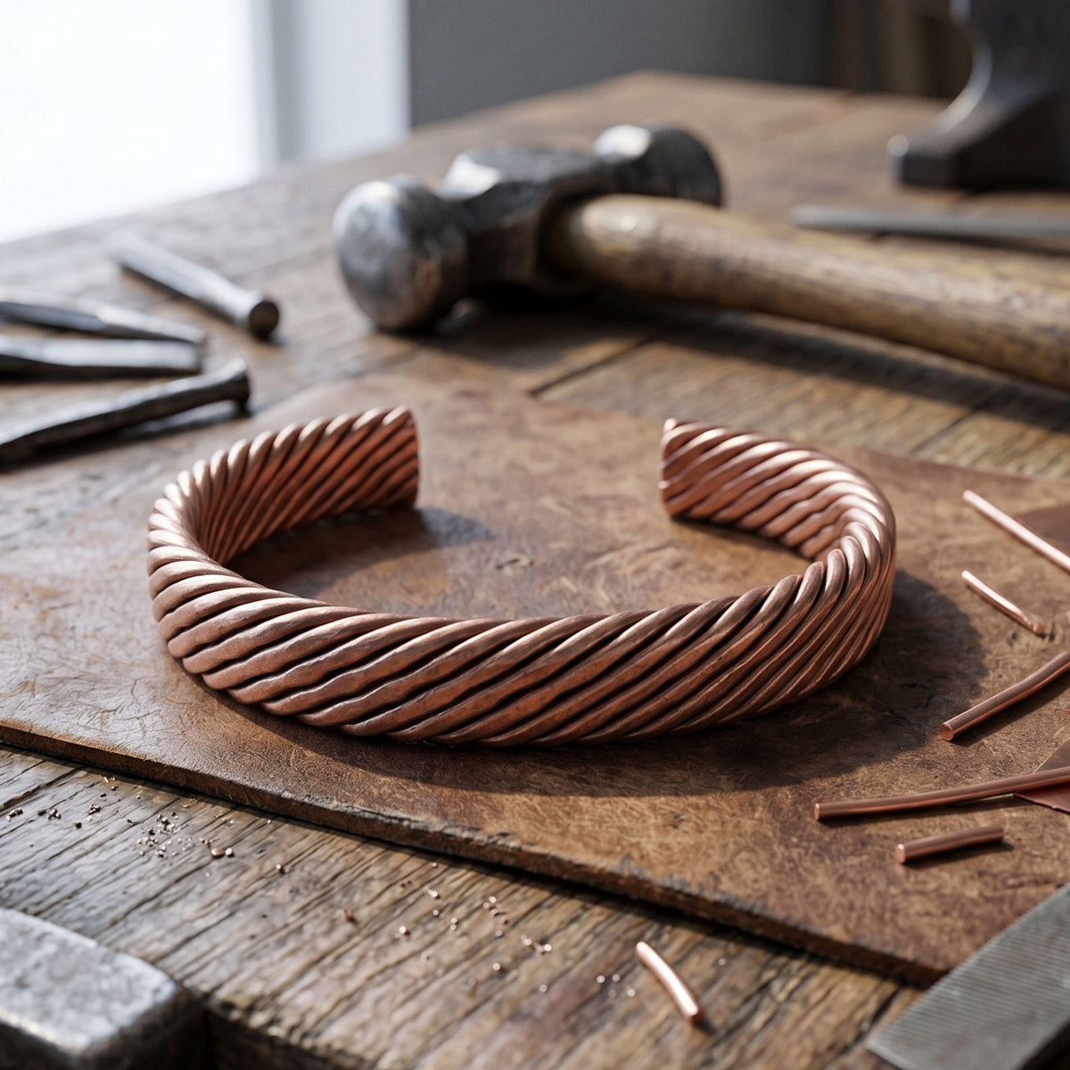 Viking Bracelet - Solace, Handforged Oxidized Copper Bracelet for Men, braided Viking Cuff Bangle