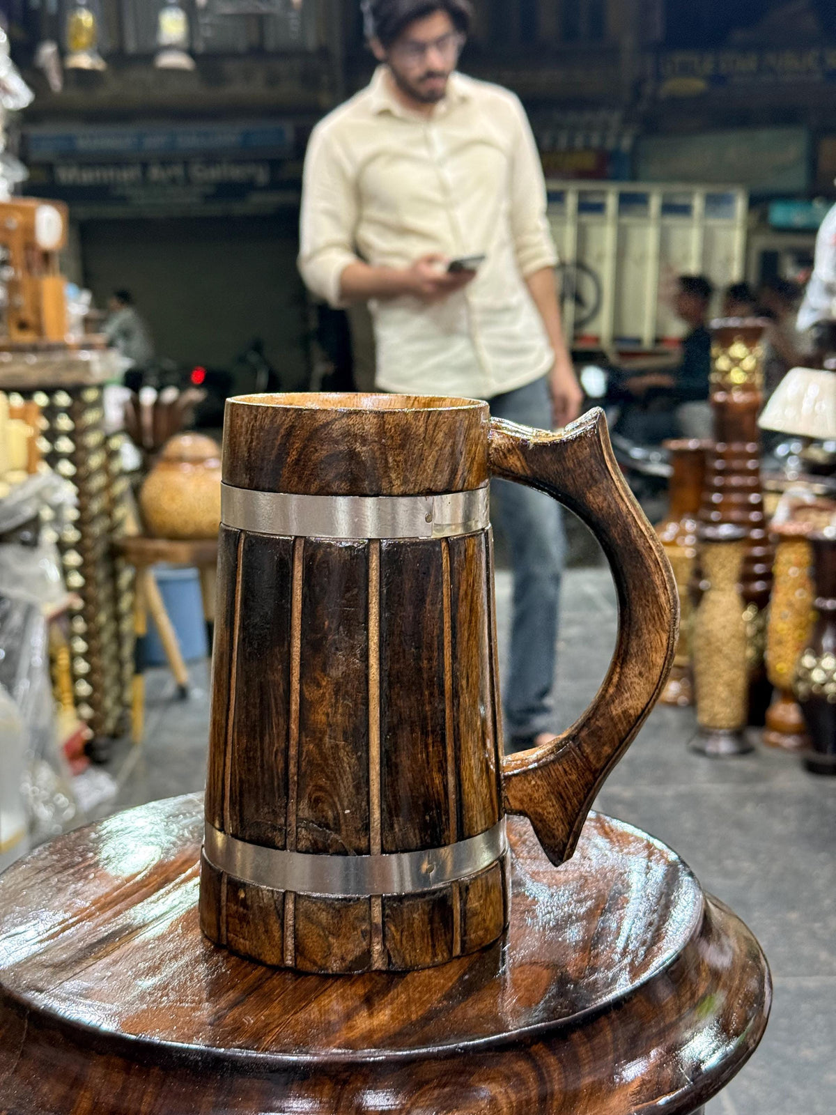 Viking Mug - Handcrafted Wooden Beer Mug: Rustic Viking Tankard with Stainless Steel Lining