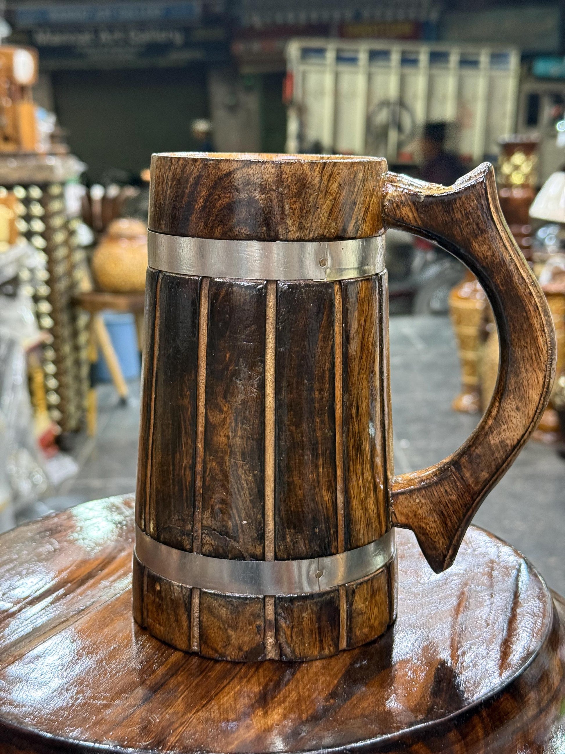 Viking Mug - Handcrafted Wooden Beer Mug: Rustic Viking Tankard with Stainless Steel Lining