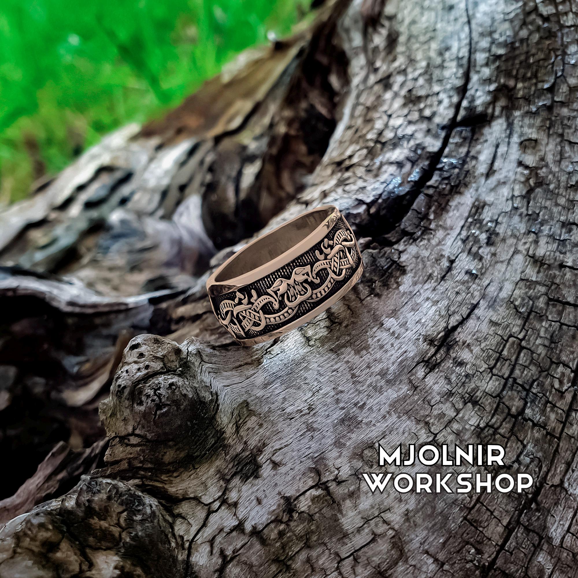 Viking Ring: Bronze Norse Band With Borgund Stave Church Design