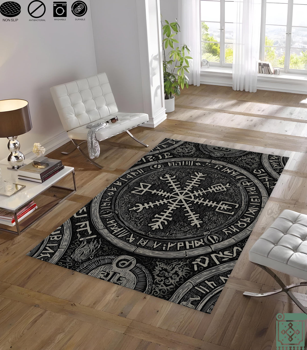 Viking Valknut Rug - Viking Decor Area Rug, Valknut Norse Pagan Rug, Scandinavian Design Carpet