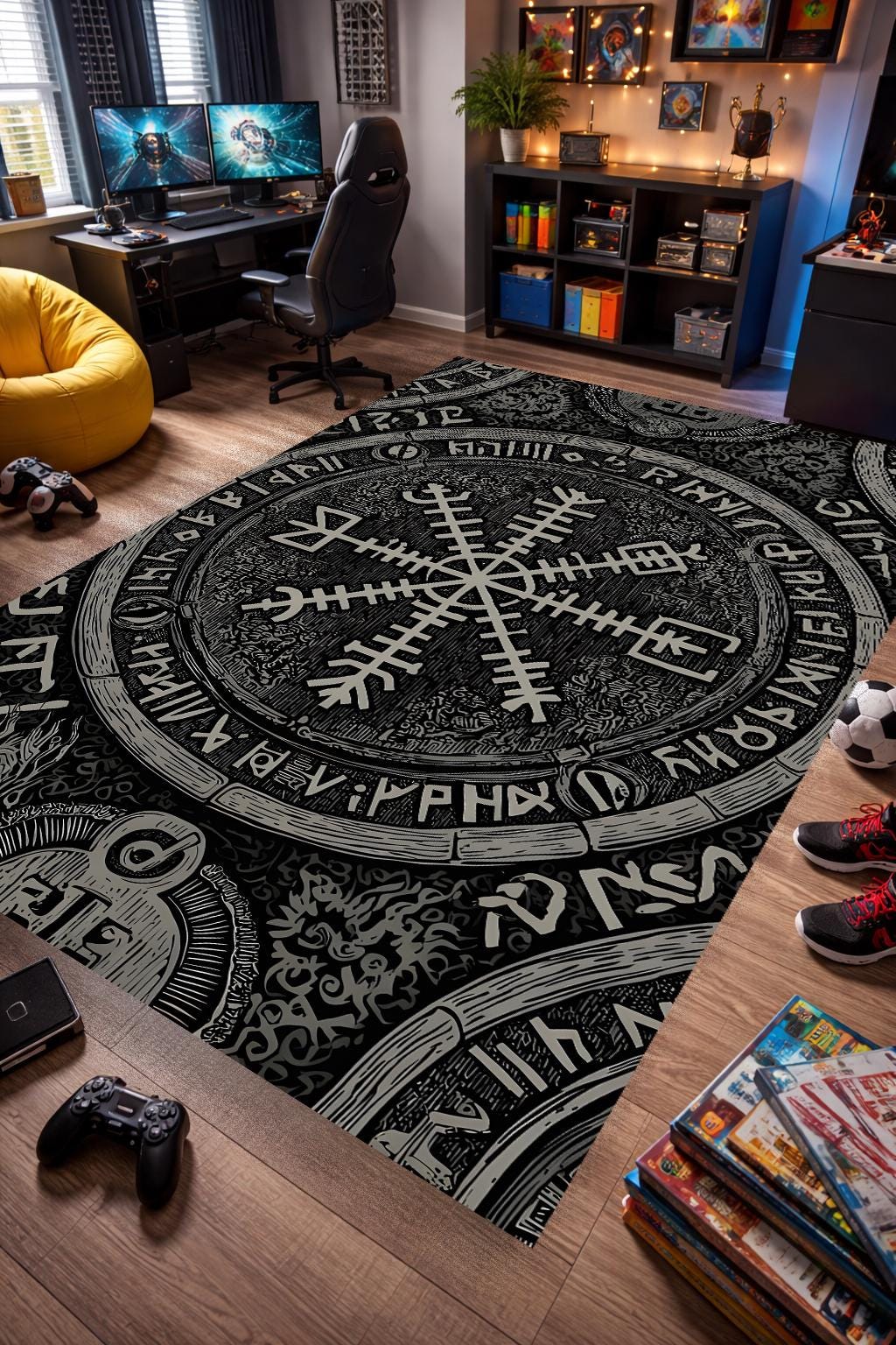 Viking Valknut Rug - Viking Decor Area Rug, Valknut Norse Pagan Rug, Scandinavian Design Carpet