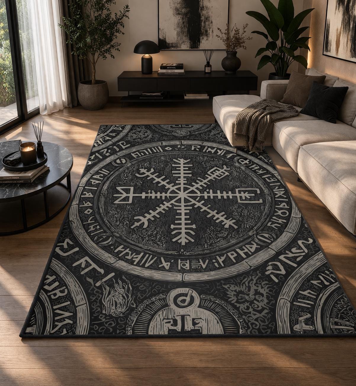 Viking Valknut Rug - Viking Decor Area Rug, Valknut Norse Pagan Rug, Scandinavian Design Carpet