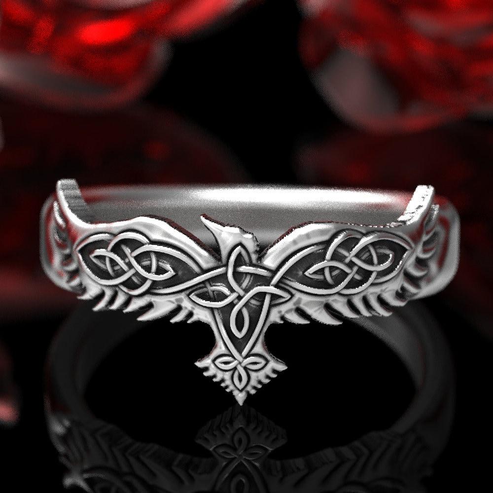 Viking Raven Ring - Sterling Silver Raven Ring, Celtic Knot Ring, Viking Raven Ring, Gothic Mens