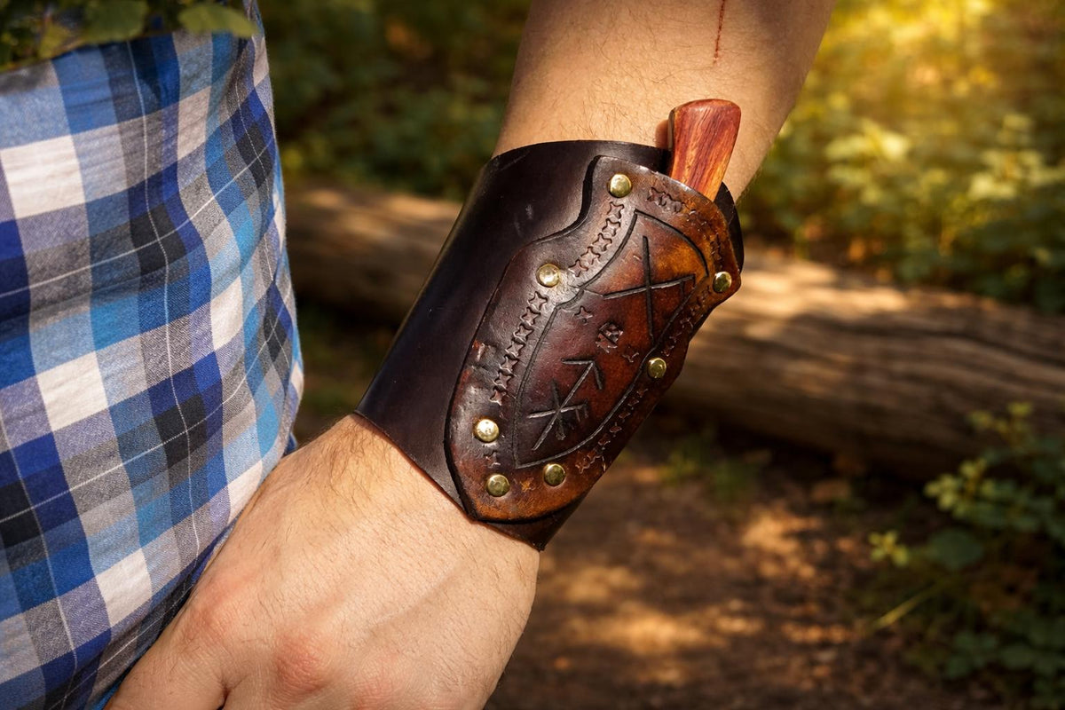 Viking Costume & LARP - Medieval Leather Bracers – Viking Arm Guards for LARP & Cosplay