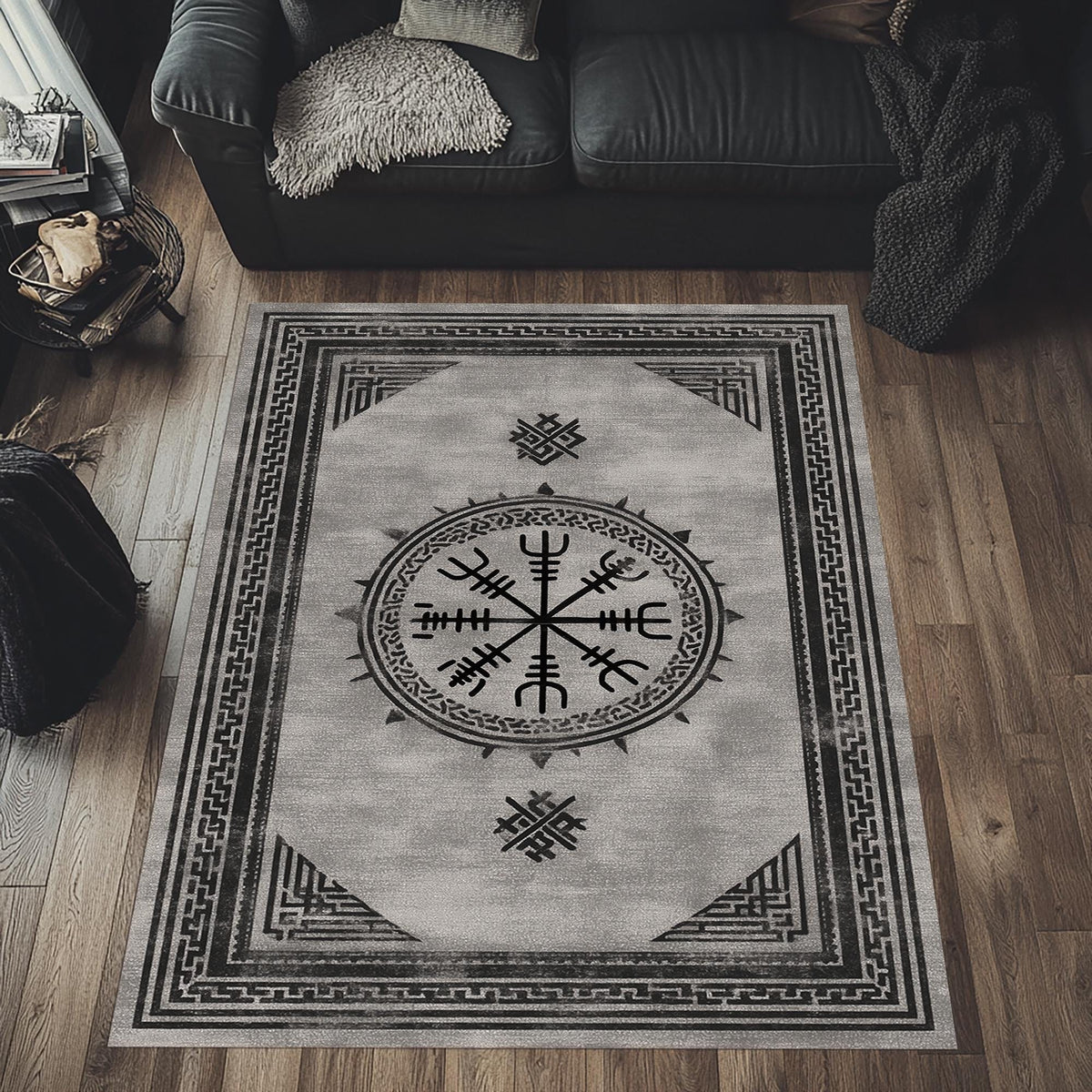Viking Vegvisir Compass Rug - Viking Vegvisir Rug, Nordic Compass Area Carpet, Norse Mythology Home