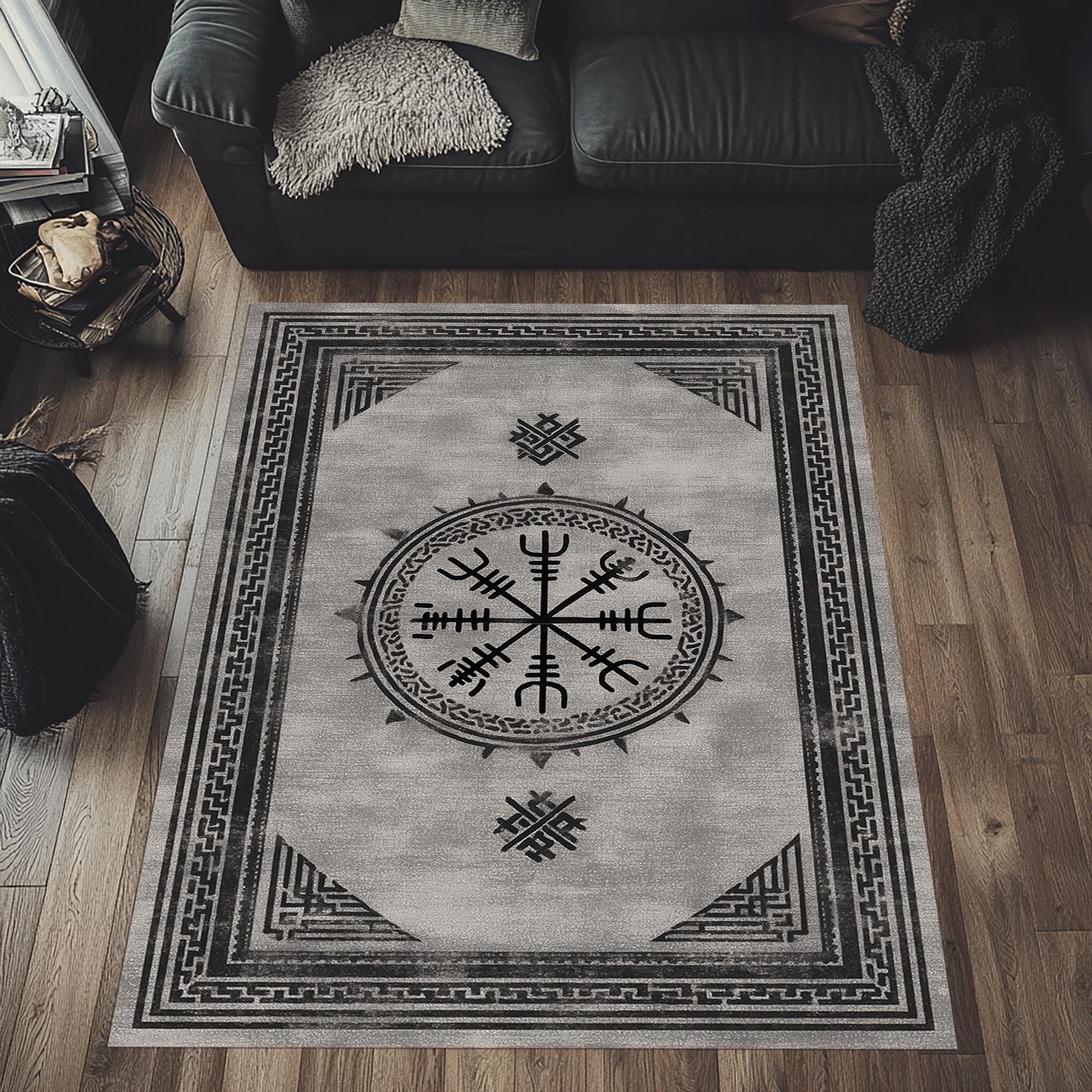 Viking Vegvisir Compass Rug - Viking Vegvisir Rug, Nordic Compass Area Carpet, Norse Mythology Home