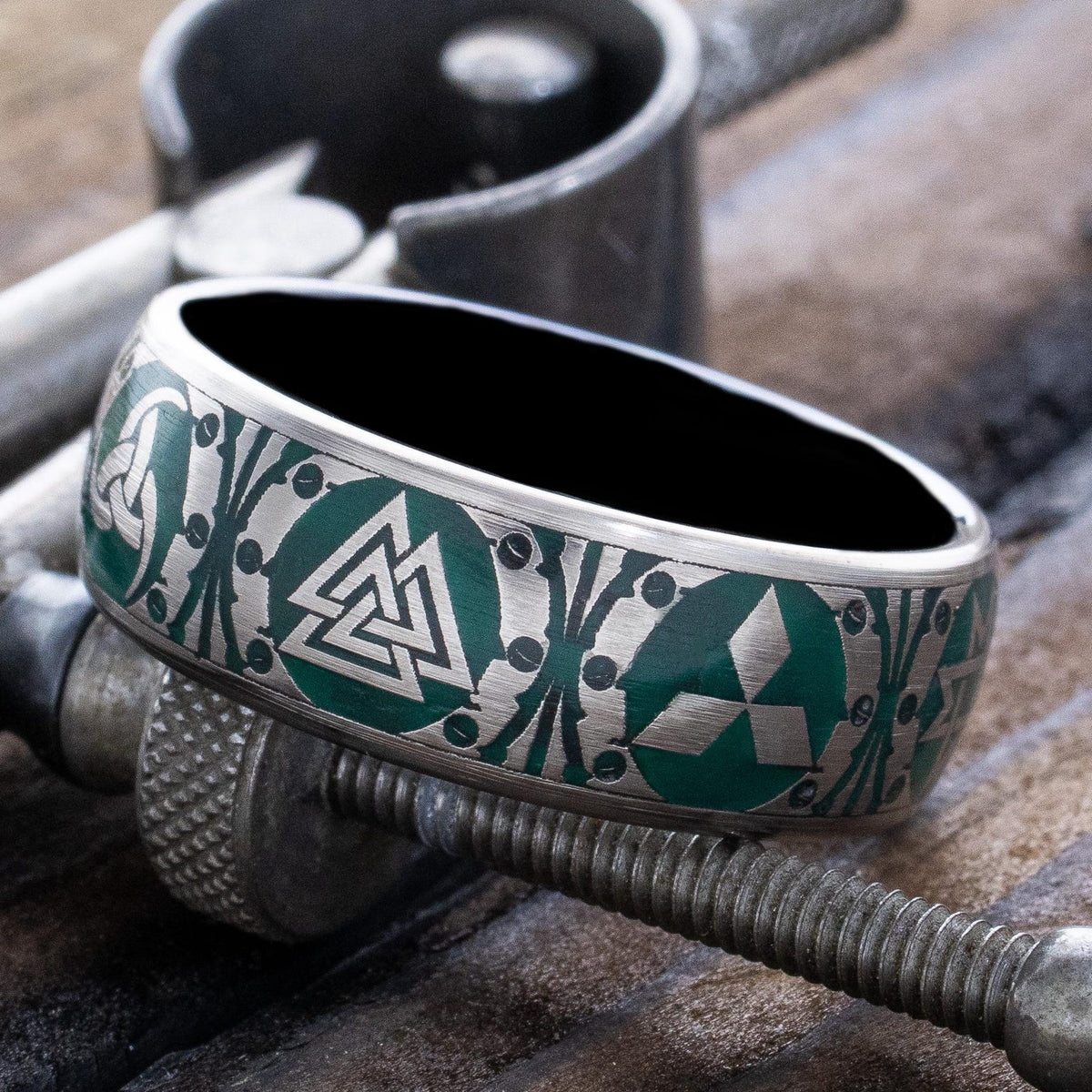 Viking Rune Ring - Personalized Silver Viking Rune Ring for Men, Engraved Norse Fidget Band, Nordic