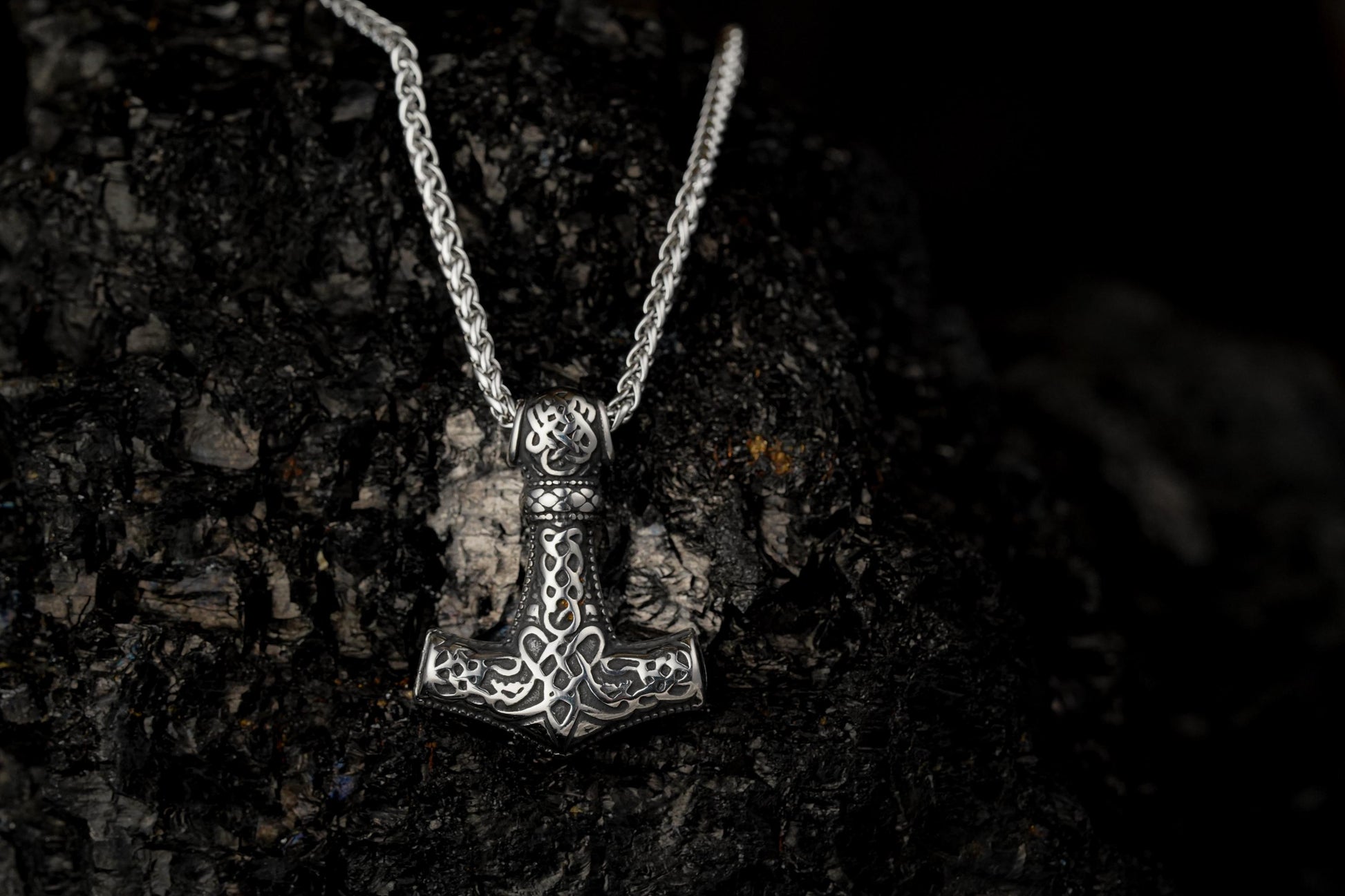 Viking Thor's Hammer Necklace - Mjolnir Necklace, Wolf Chain, Fenrir Amulet, Handmade Viking