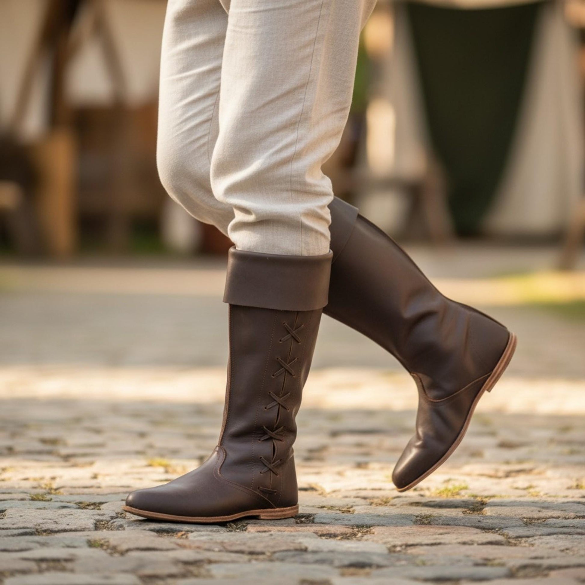 Viking Boots - Medieval Knee High Boots for Ren Faire, Viking LARP Boots, Renaissance Lace Up
