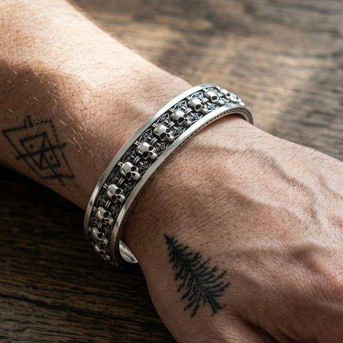 Viking Odin Necklace - Heavy Odin Wolves Viking Bangle Bracelet - 925 Sterling Silver Nordic Amulet