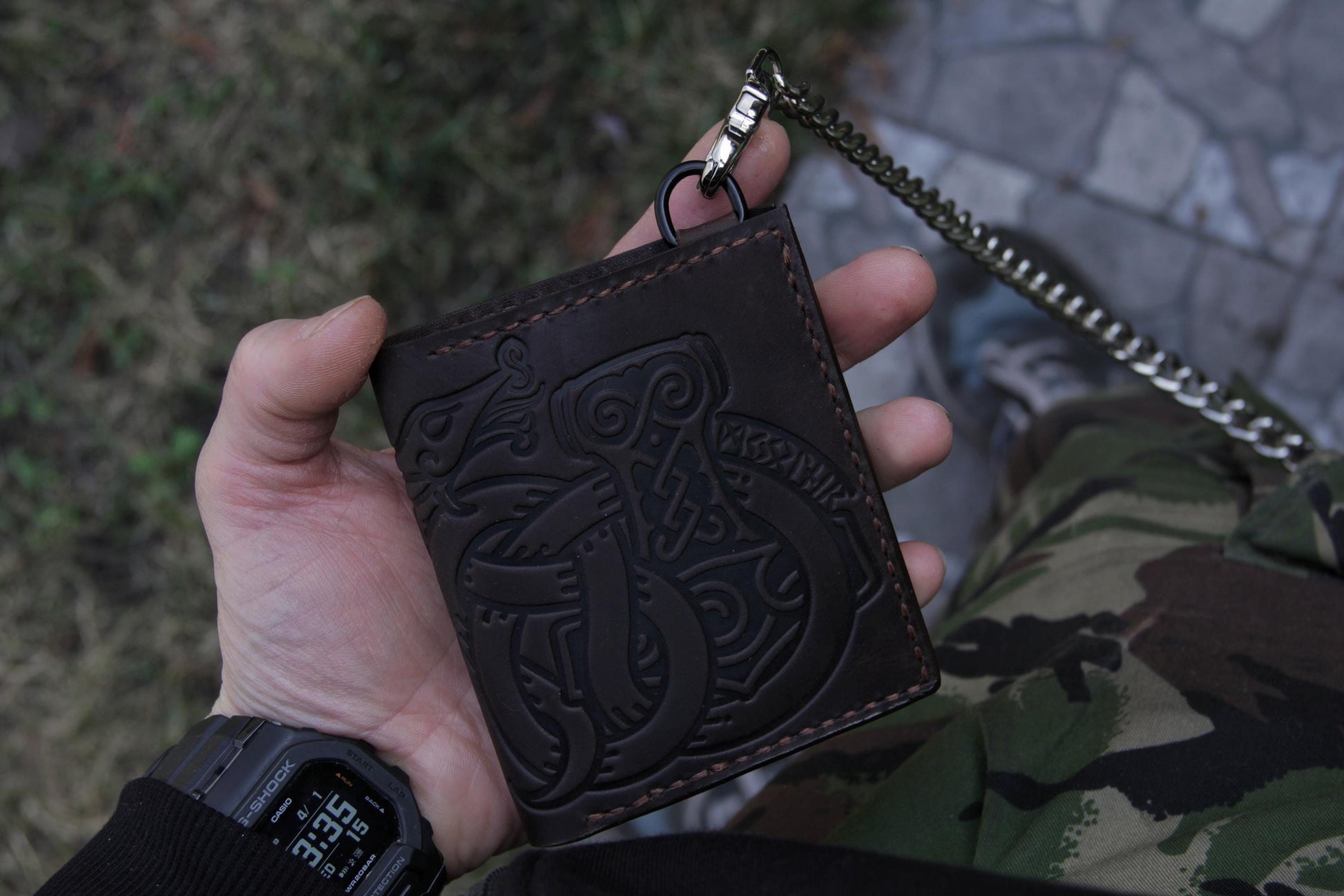 Viking Thor's Hammer Leather Accessory - Mjolnir & Jormungandr Leather Wallet: Viking Mythology