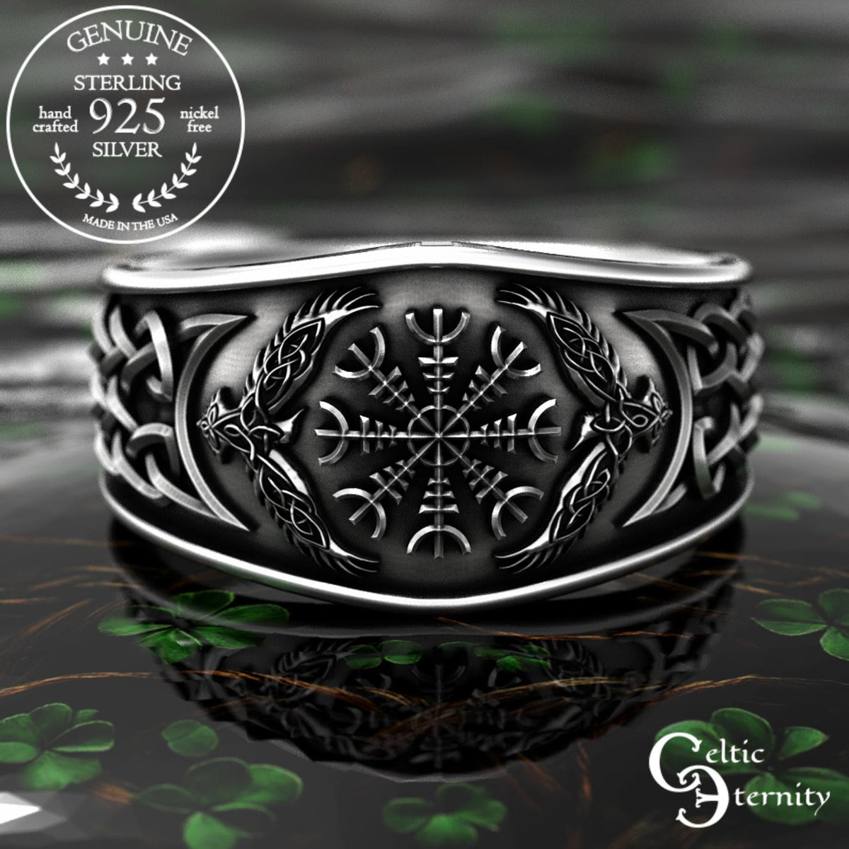 Viking Odin Ring - Blue Tungsten Viking Ring Norse Wedding Band Odin Symbol Personalized Mens