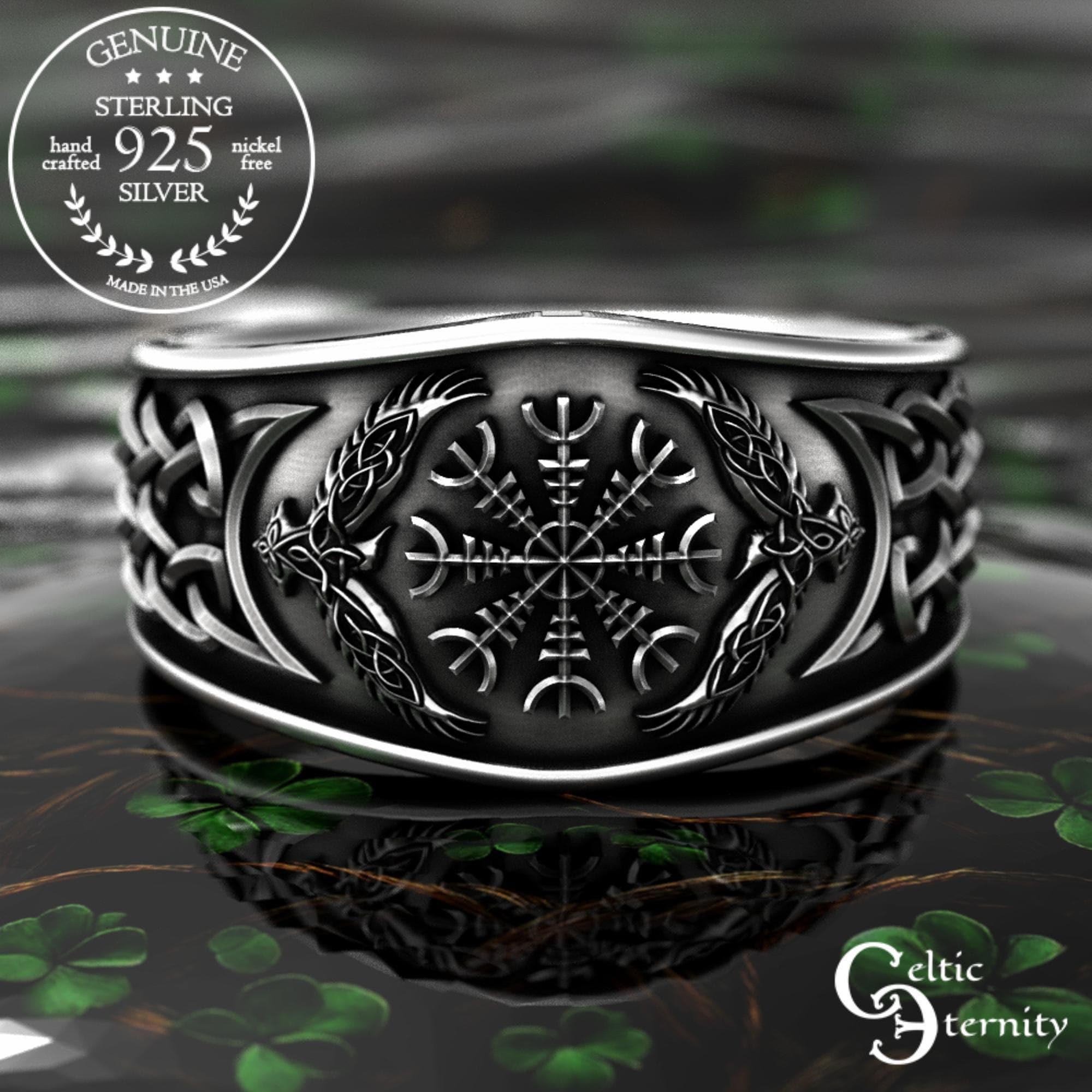 Viking Raven Ring - Raven Celtic Knot Ring, Viking Raven Band, Oxidized Silver Ring, Norse Celtic
