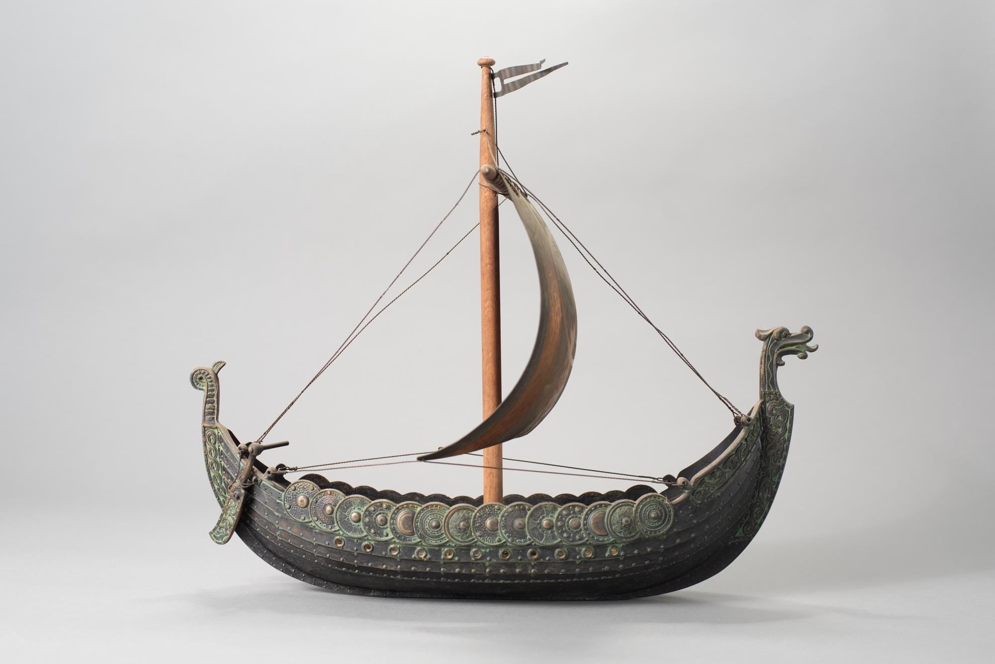 Viking Home Decor - Viking Ship Wooden Sculpture, Nordic Longboat Table Decor, Medieval Boat