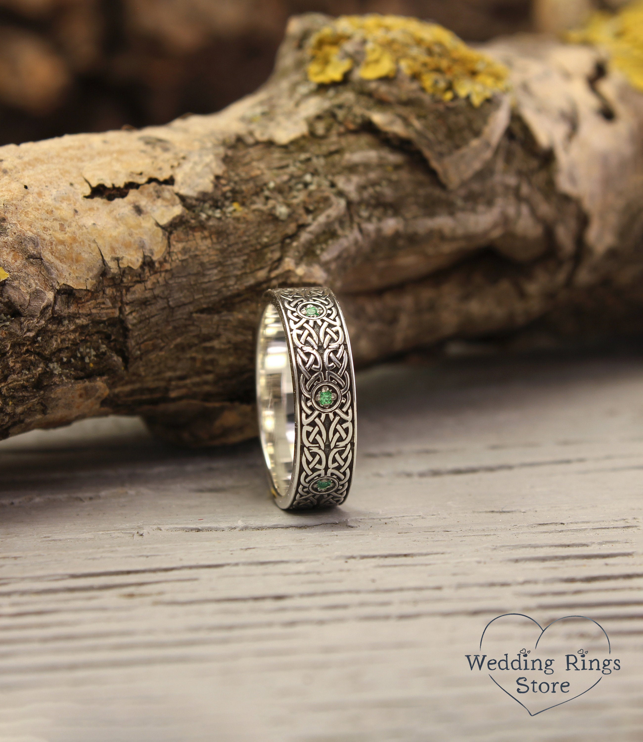 Viking Ring - Engraved Viking Wedding Ring Sterling Silver Unique Mens Band Nordic Warrior Pattern