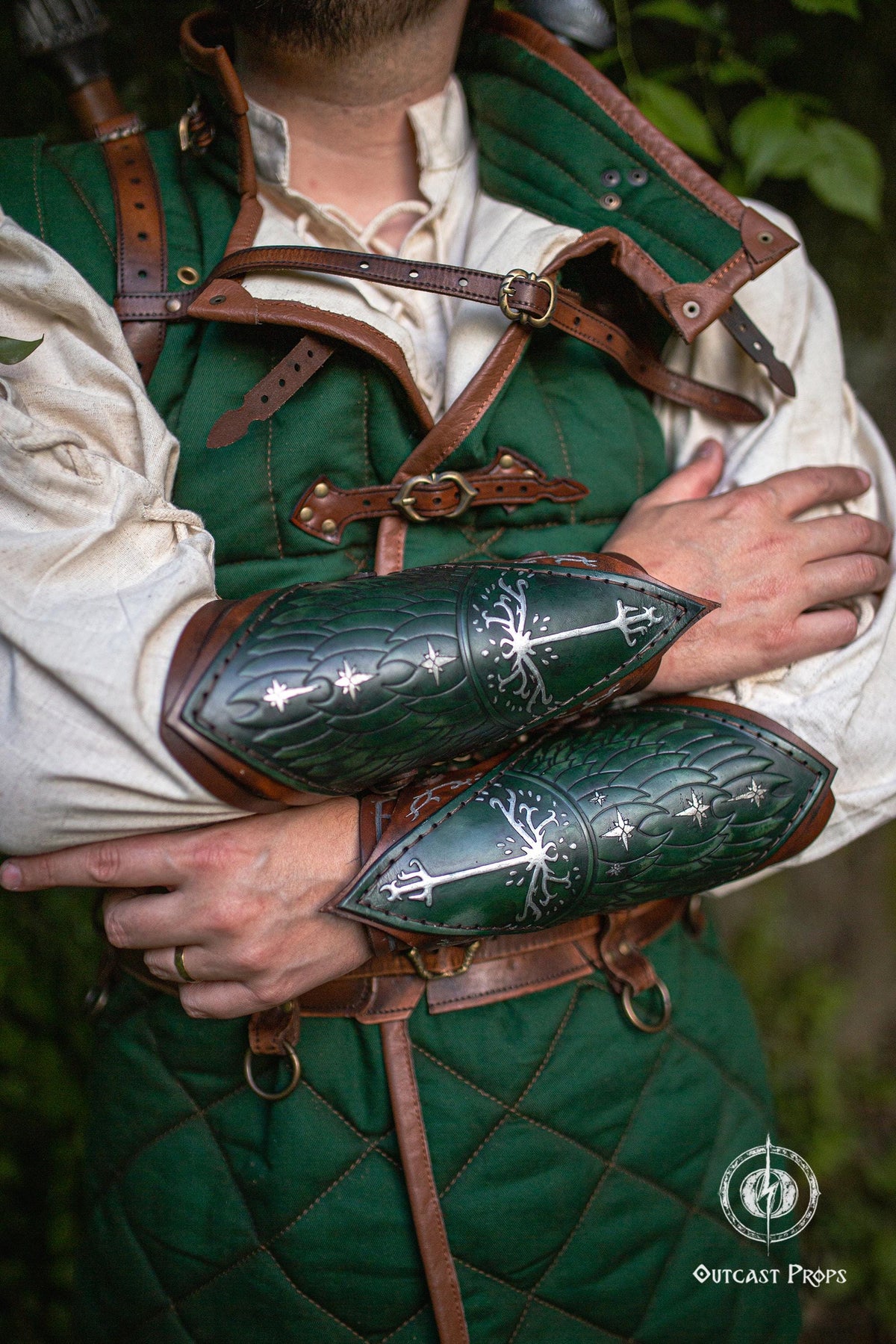 Viking Costume & LARP - 2pc Viking Fur Trim Bracers, Real Rabbit Fur Medieval Leather Arm Warmers