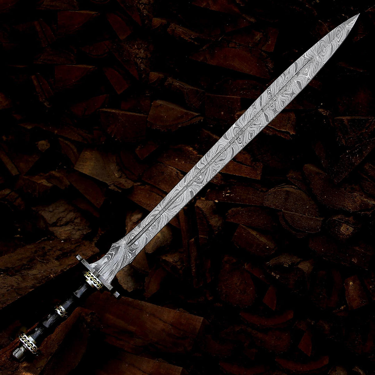 Viking Costume & LARP - Hand Crafted Northmen Damascus Steel Viking Sword, Custom Handmade Blade