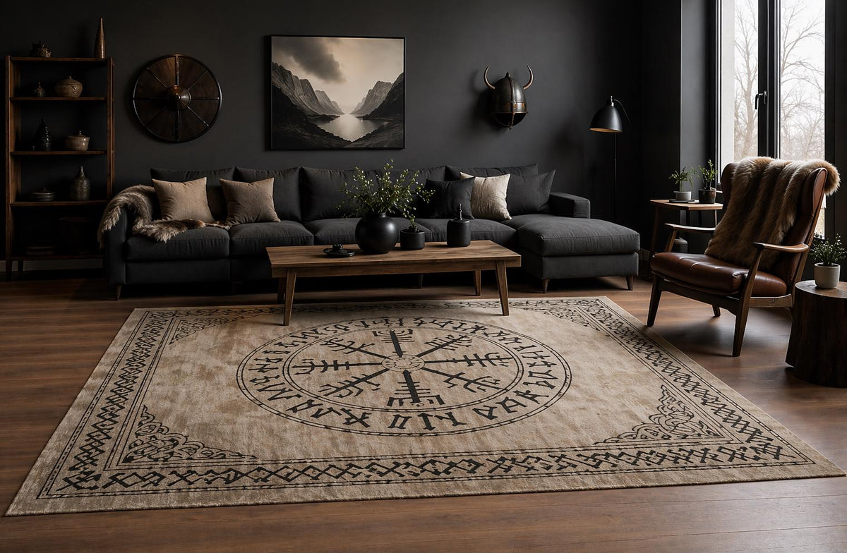 Viking Vegvisir Compass Rug - Vegvisir Viking Compass Rug, Norse Mythology Nordic Decor