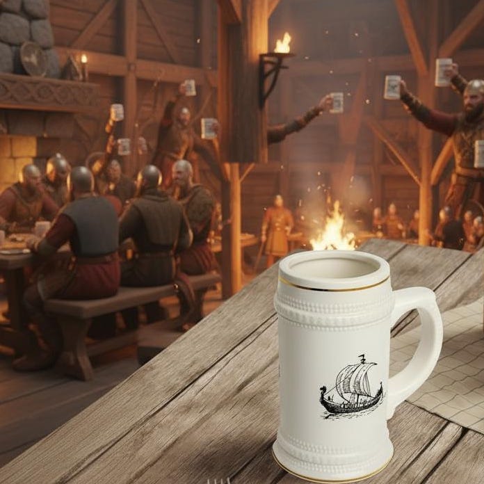 Viking Mug - Vintage Medieval Fantasy Ceramic Beer Stein Wizard Lid Viking Warrior Christmas Gift