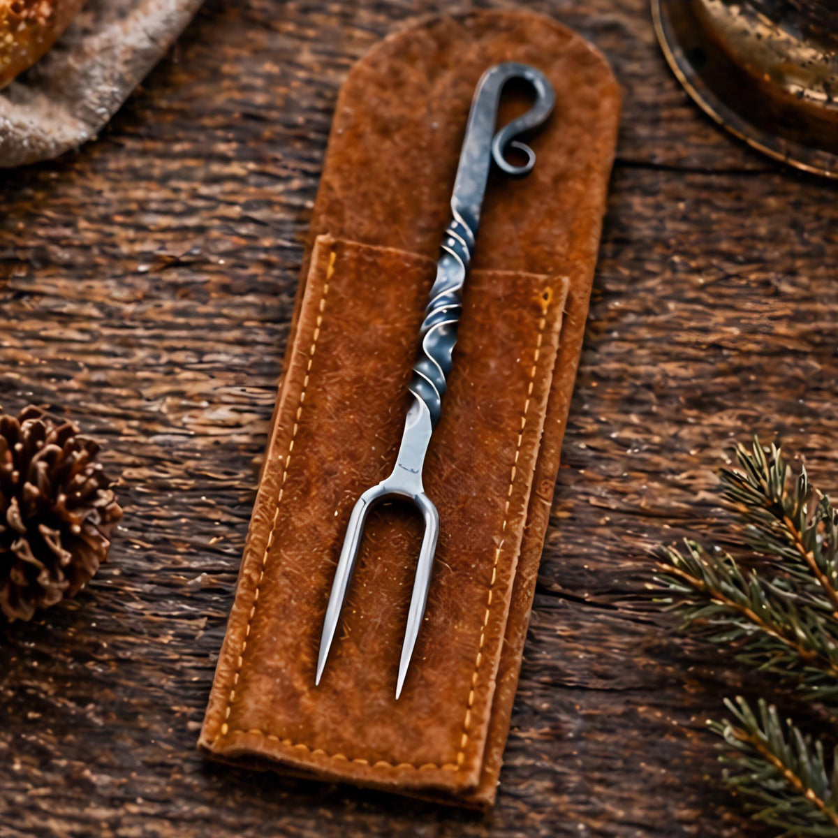 Viking Leather Accessory - Hand Forged Viking Cutlery Set – High Carbon Steel Medieval Utensils Set