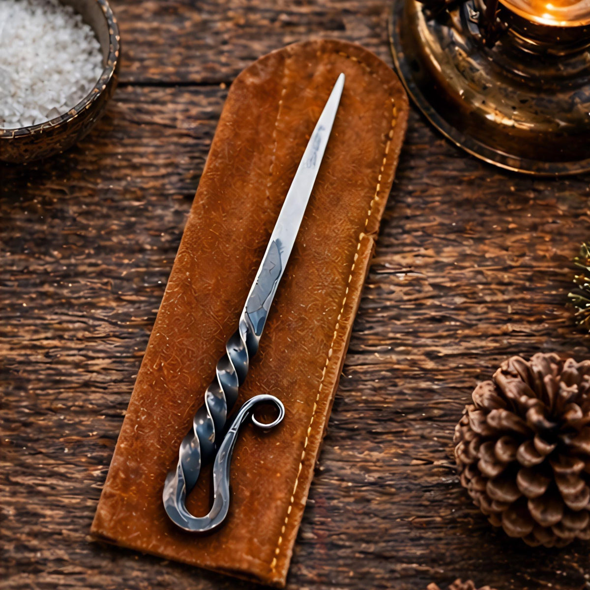 Viking Leather Accessory - Hand Forged Viking Cutlery Set – High Carbon Steel Medieval Utensils Set
