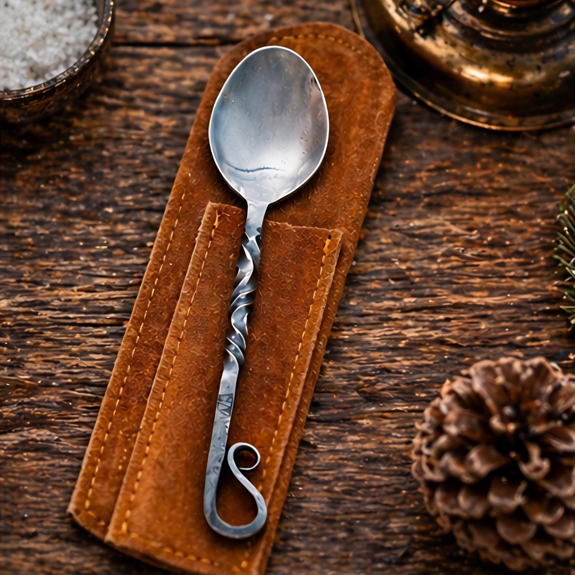 Viking Leather Accessory - Hand Forged Viking Cutlery Set – High Carbon Steel Medieval Utensils Set